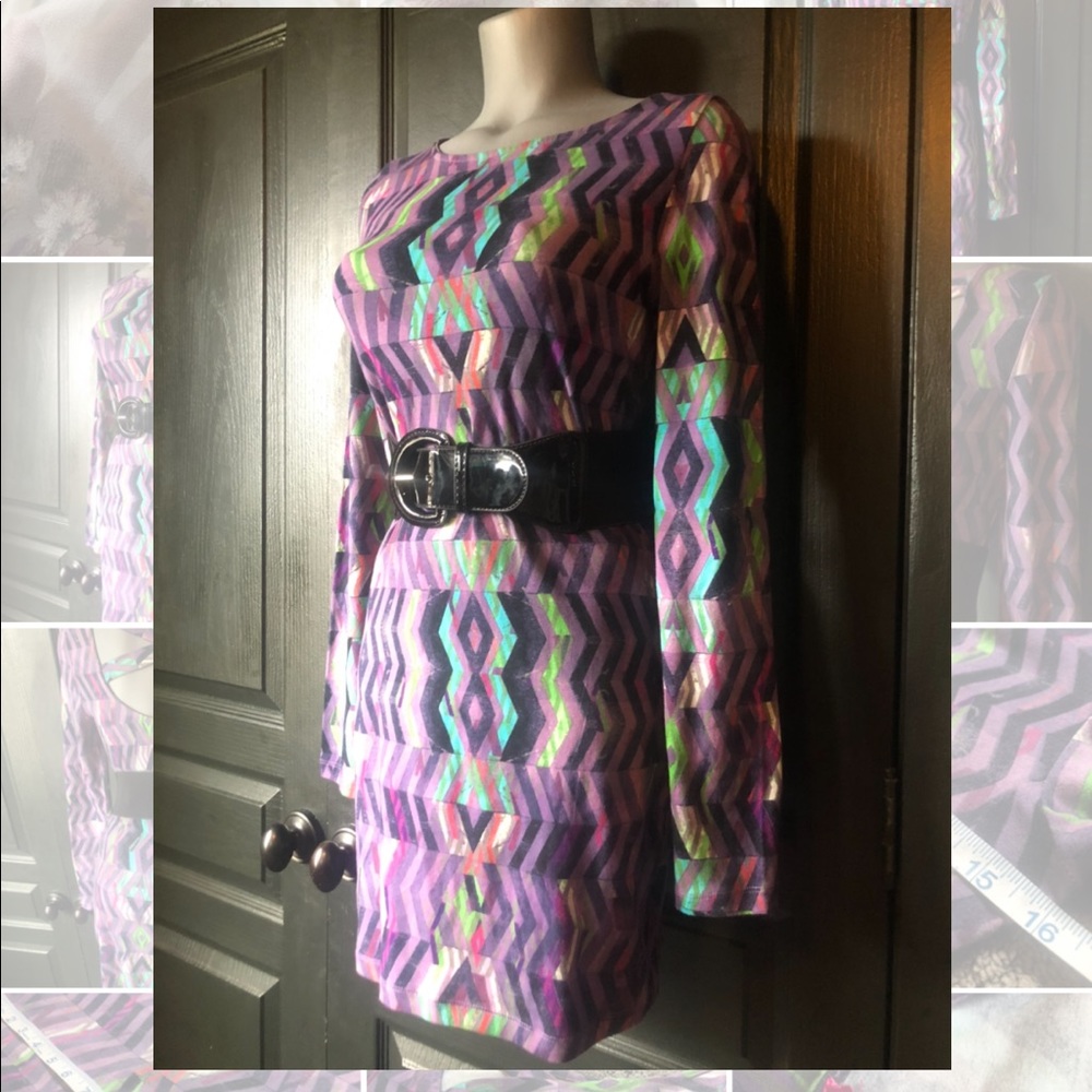 Purple Cotton/Spandex Print Body-con Dress